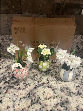 MACKENZIE-CHILDS Pastel Egg Bouquet, Set of 3 Mini Floral Cracked Egg Vases!